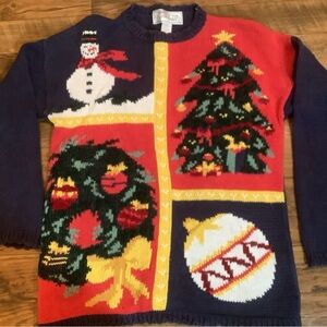 Nuggets Christmas Sweater SZ L Color Block Ugly Tree Wreath Snowman Holiday Knit